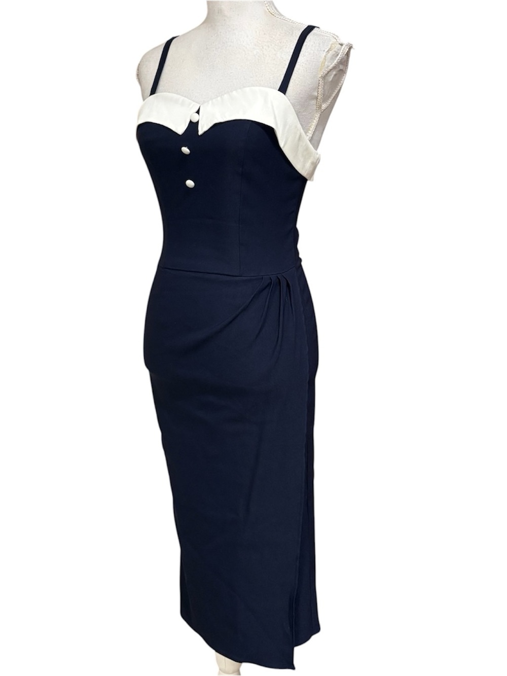 Stop Staring Sailor Navy White Dress Size M Pin Up Rockabilly Bodycon Retro - Picture 3 of 6